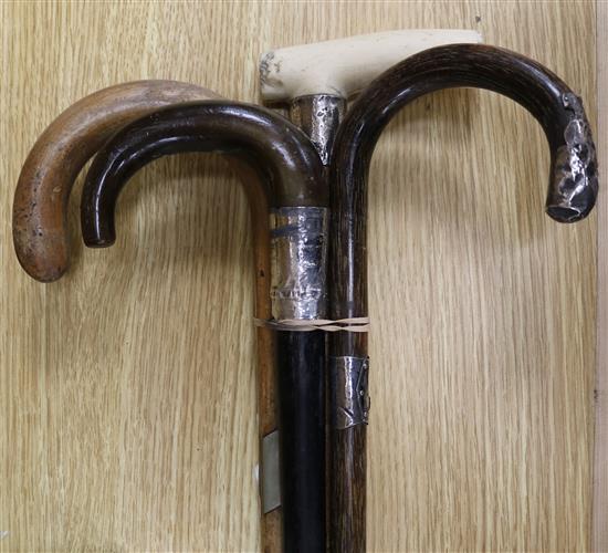 4 x walking sticks (3 silver mounted)